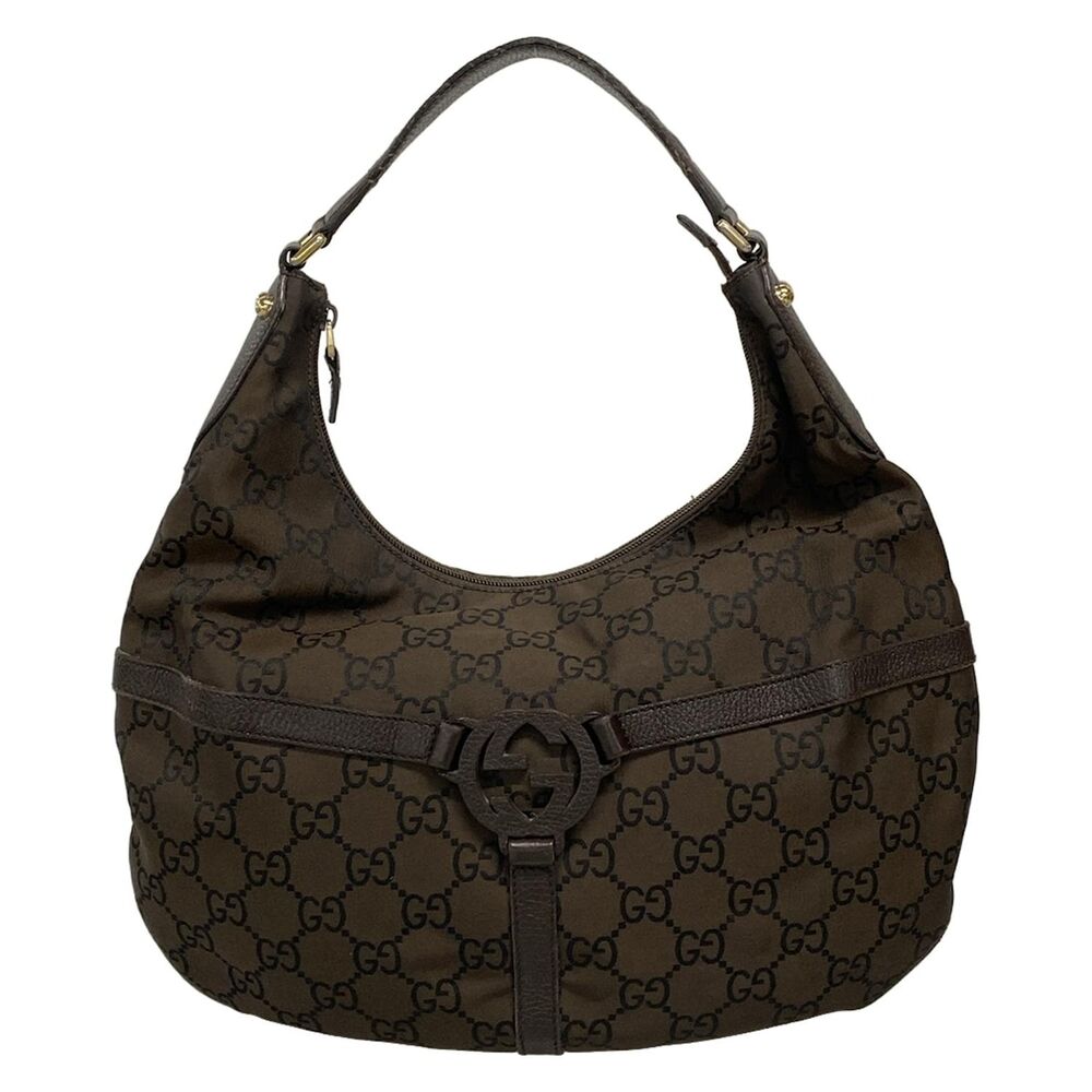Gucci Interlocking G/GG Shoulder Bag 257292 Dark Brown Black Jacquard Leather - Picture 1 of 15
